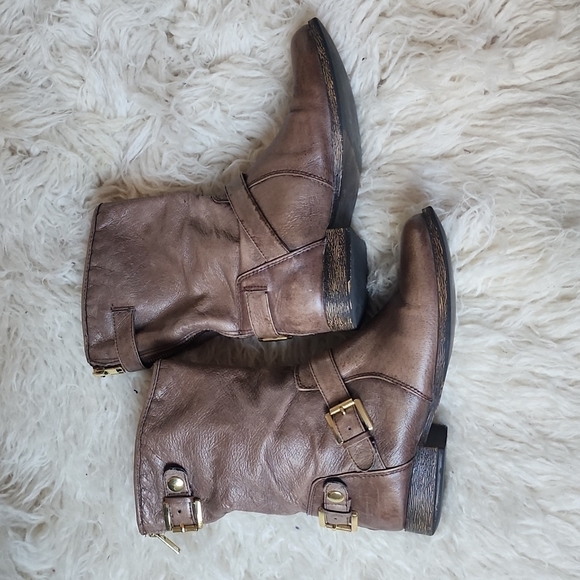 NEW! STEVE MADDEN Engage Leather Moto Booties Weathered Brown Boots - Picture 2 of 15